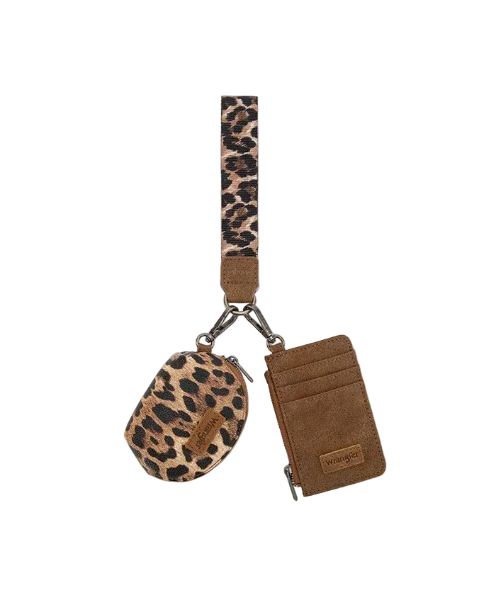 Wrangler Leopard Print Dual Pouch Wristlet - Brown