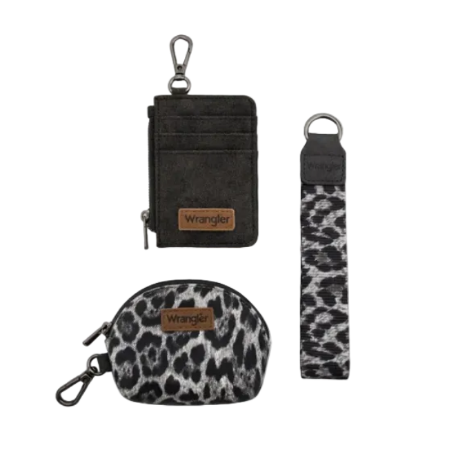 Wrangler Leopard Print Dual Pouch Wristlet - Black