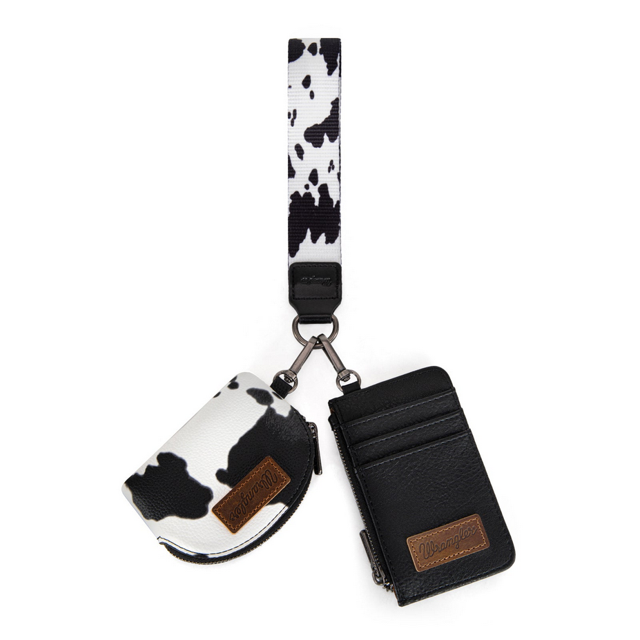 Wrangler Cow Print Dual Pouch Wristlet - Black