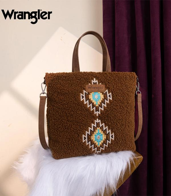 Wrangler Sherpa Aztec Tote/Crossbody - Brown