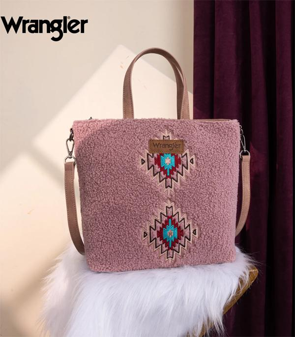 Wrangler Sherpa Aztec Tote/Crossbody - Dark Pink