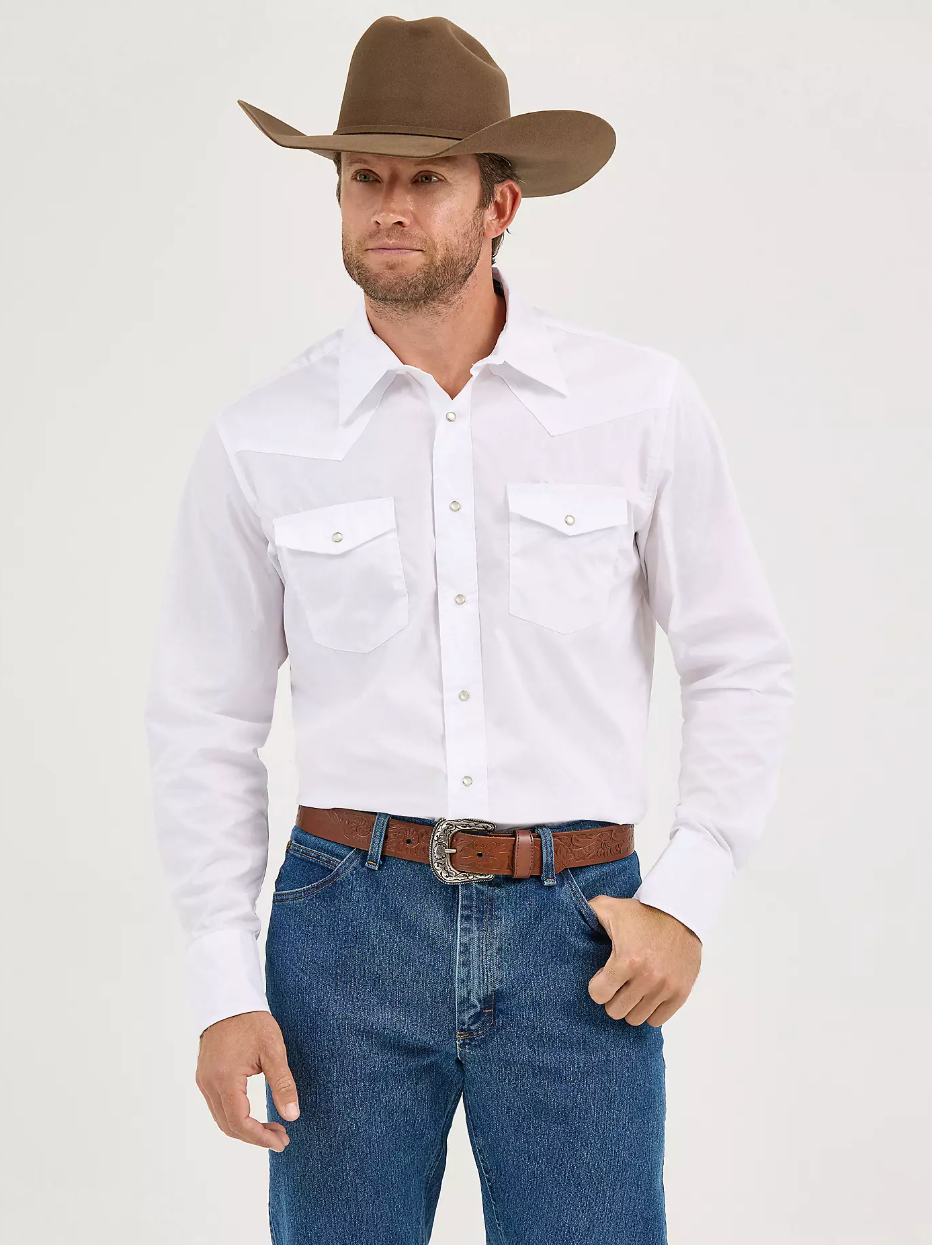 Long Sleeve Solid Broadcloth Snap Shirt