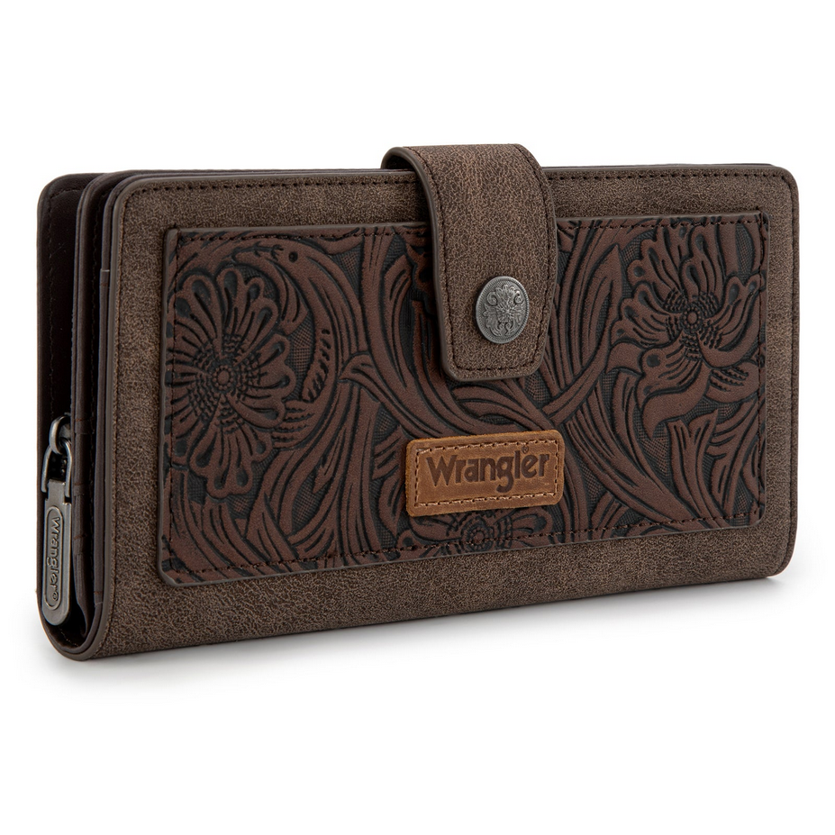 Wrangler Western Floral Tooled RFID Wallet – Coffee