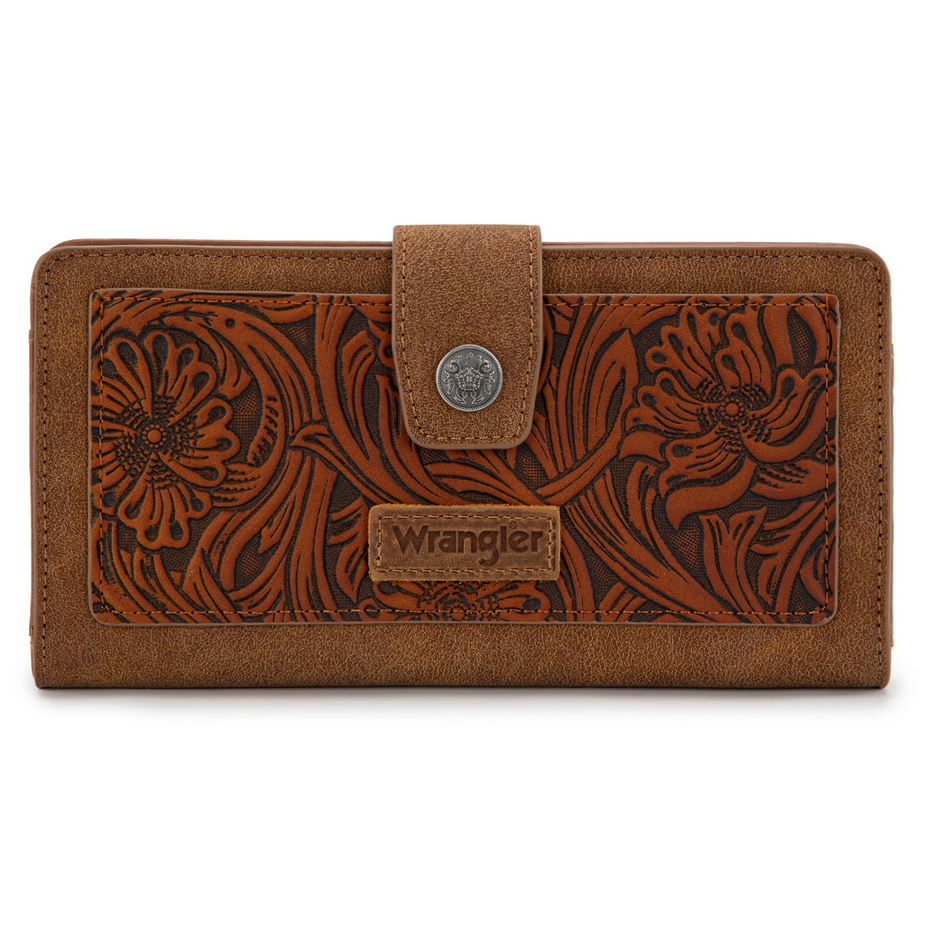 Wrangler Western Floral Tooled RFID Wallet – Brown