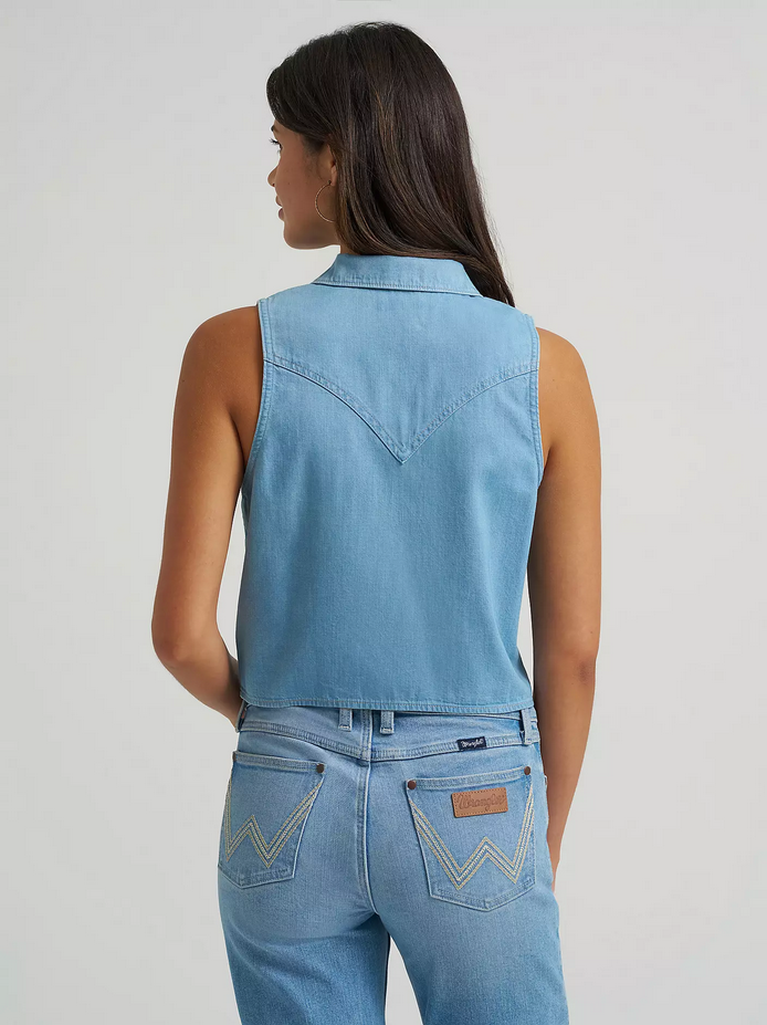 Women's Wrangler Denim Sleeveless Tie Front Shirt