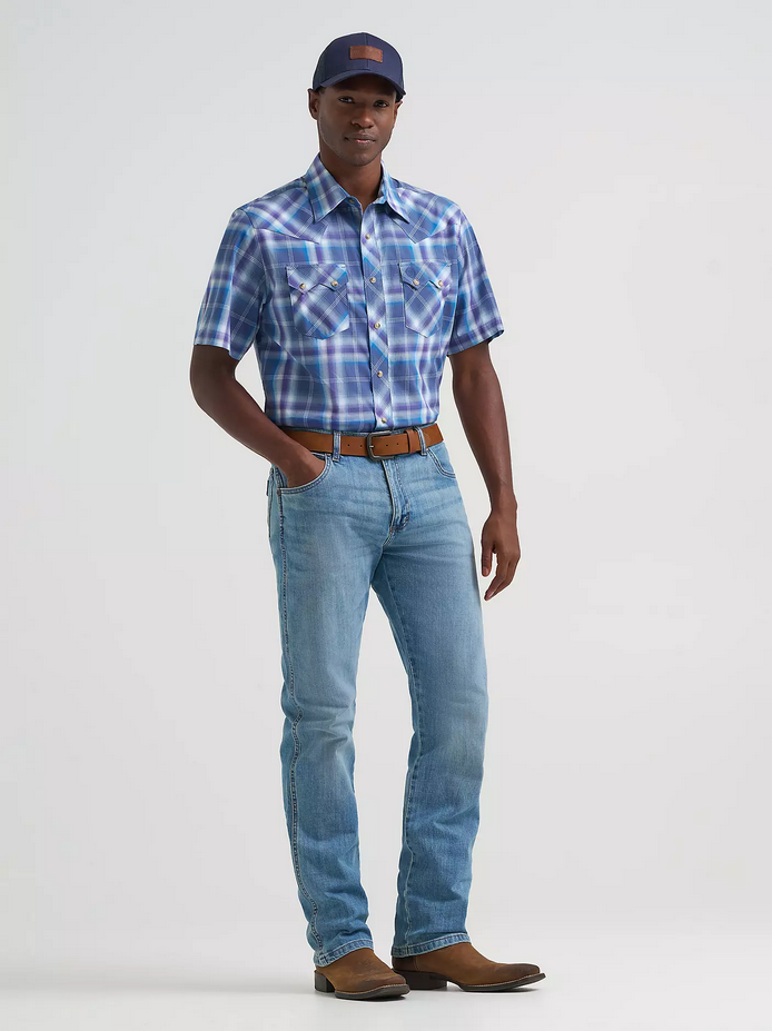 Wrangler Retro® Short Sleeve Sawtooth Pocket Western Snap Shirt - Navy Orchid