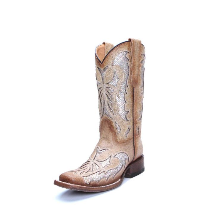 T0117 Kid’s Straw Inlay Glitter Western Boot