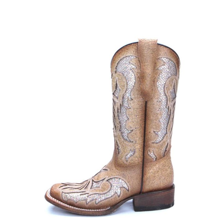 T0117 Kid’s Straw Inlay Glitter Western Boot