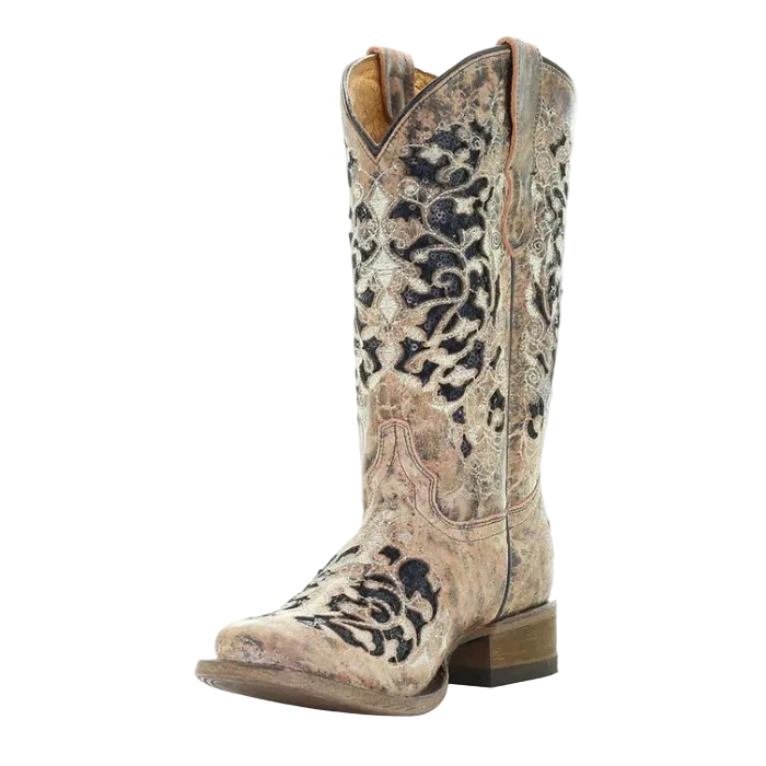 T0042 Kids Bronze Black Glitter Inlay Cowboy Boot