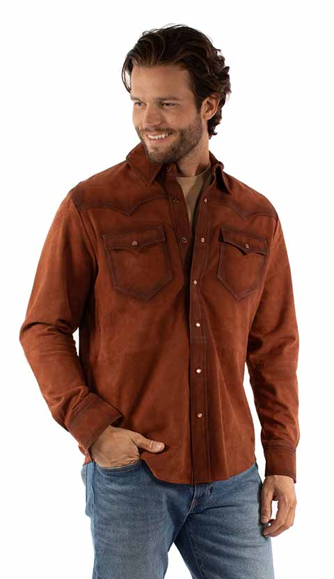 Men's Western Suede Pearl Snap Shirt