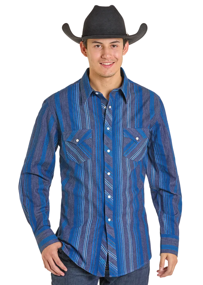 Slim Fit Dark Serape Striped Long Sleeve Snap Shirt