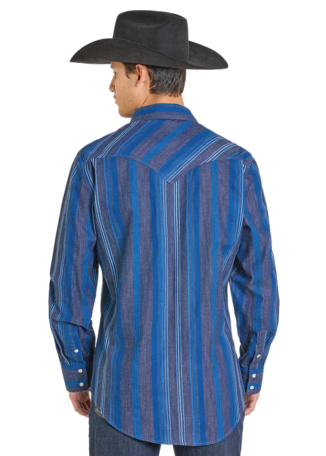 Slim Fit Dark Serape Striped Long Sleeve Snap Shirt