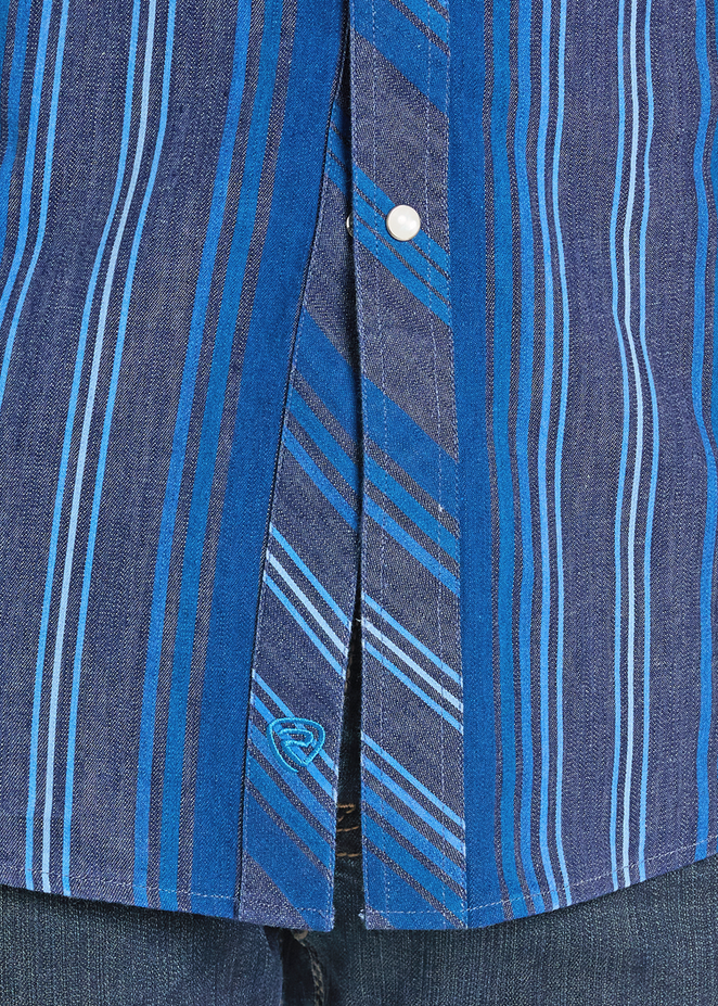 Slim Fit Dark Serape Striped Long Sleeve Snap Shirt