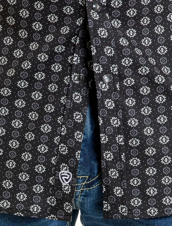Men's Black Mini Aztec Long Sleeve Snap Shirt