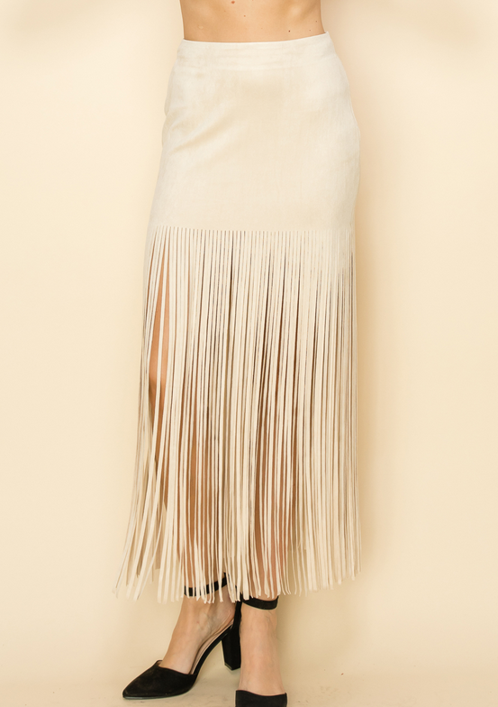 Suede Maxi Fringe Skirt