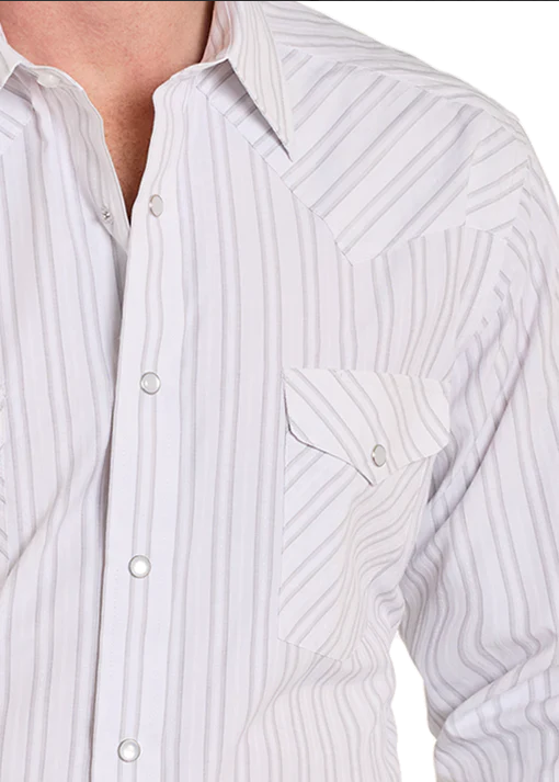 White Stripe Long Sleeve Snap Shirt