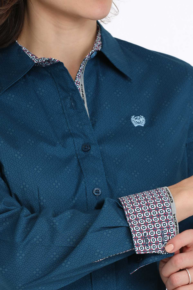 Ladies' Geometric Print Button Down Long Sleeve Shirt