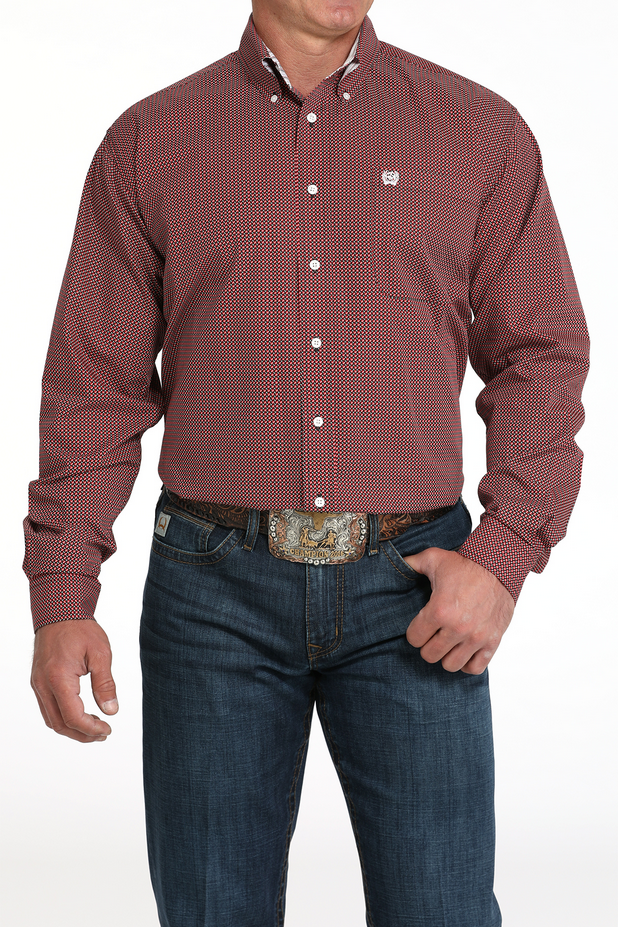 Men’s Geometric Print Long Sleeve Button
