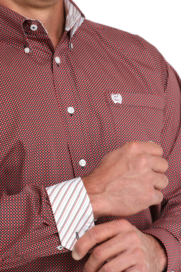 Men’s Geometric Print Long Sleeve Button