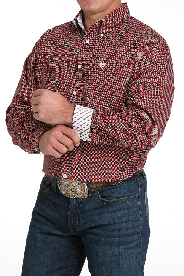 Men’s Geometric Print Long Sleeve Button