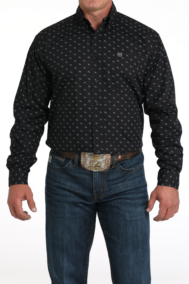 Men’s Geometric Print Long Sleeve Button