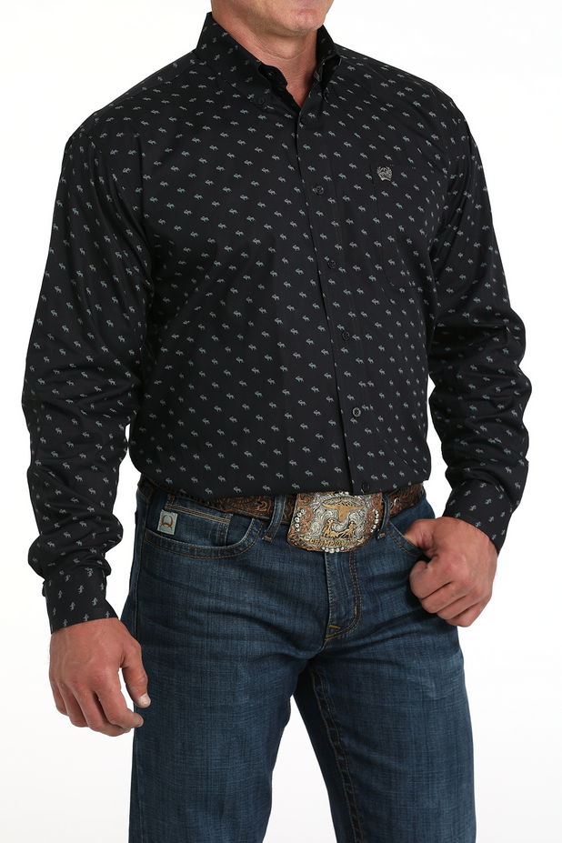 Men’s Geometric Print Long Sleeve Button