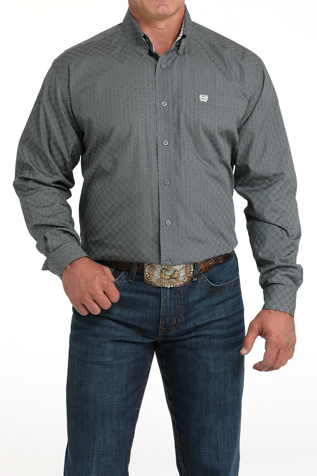 Men’s Geometric Print Long Sleeve Button
