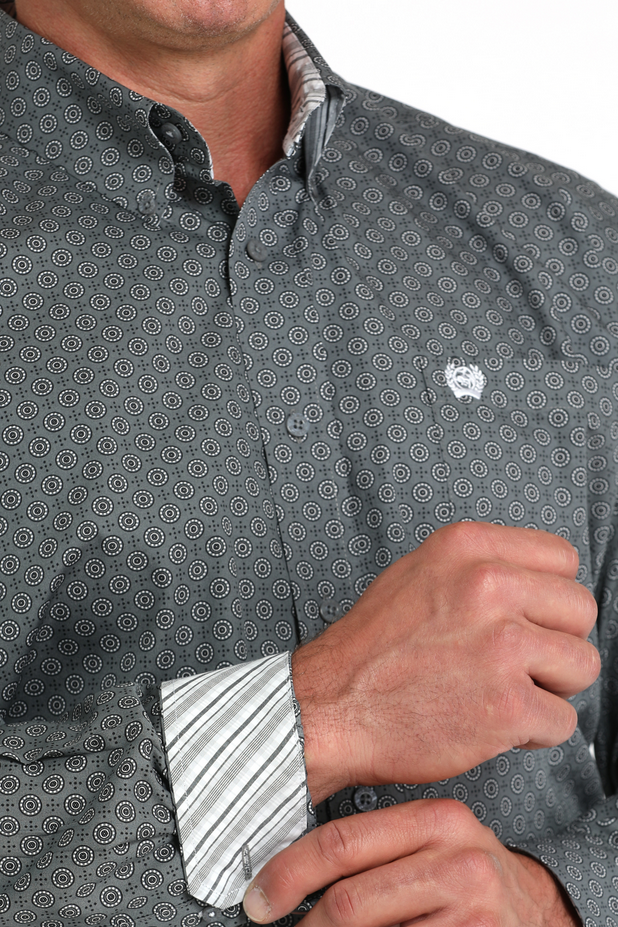 Men’s Geometric Print Long Sleeve Button