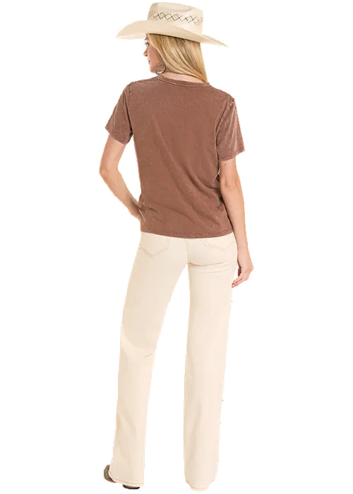 Mahogany Brown Mineral Wash Boot Stitch Tee Shirt