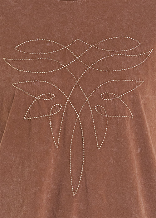 Mahogany Brown Mineral Wash Boot Stitch Tee Shirt