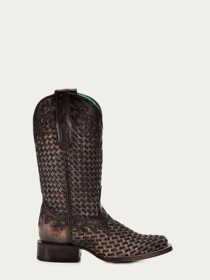 A4526 Women’s Chocolate Glitter Woven Overlay Boot