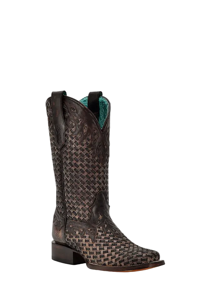 A4526 Women’s Chocolate Glitter Woven Overlay Boot