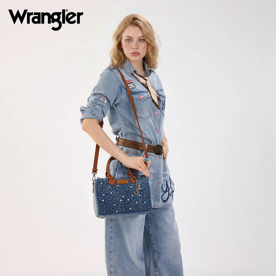 Wrangler Western Rhinestone Denim Boston Bag/Crossbody
