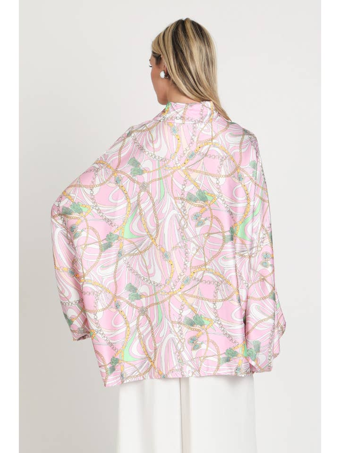 Equestrian Chain Print Satin Dolman Blouse OSFA