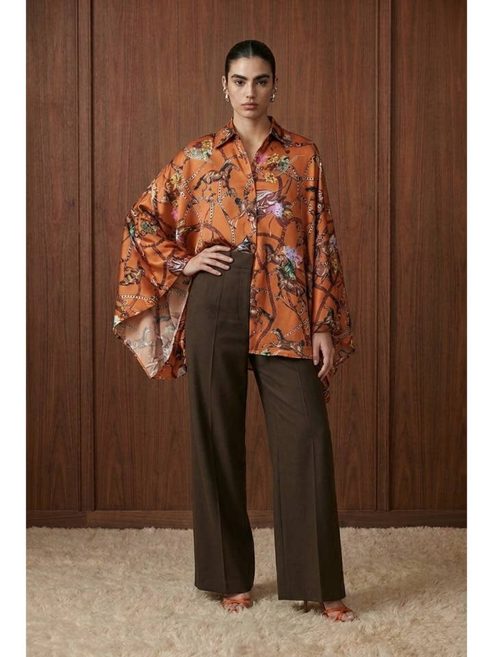 Equestrian Chain Print Satin Dolman Blouse OSFA