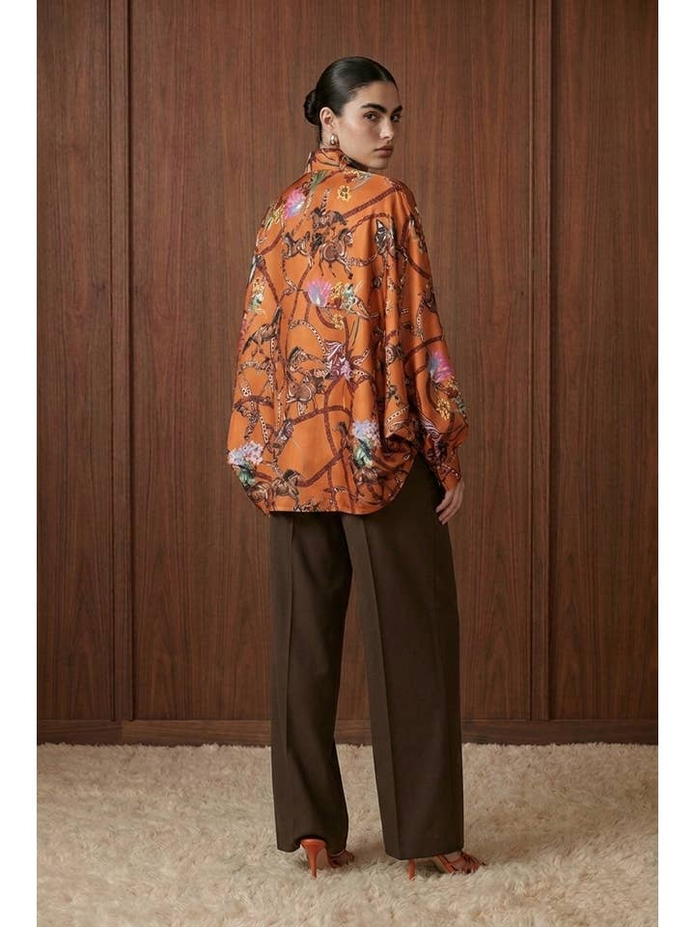Equestrian Chain Print Satin Dolman Blouse OSFA