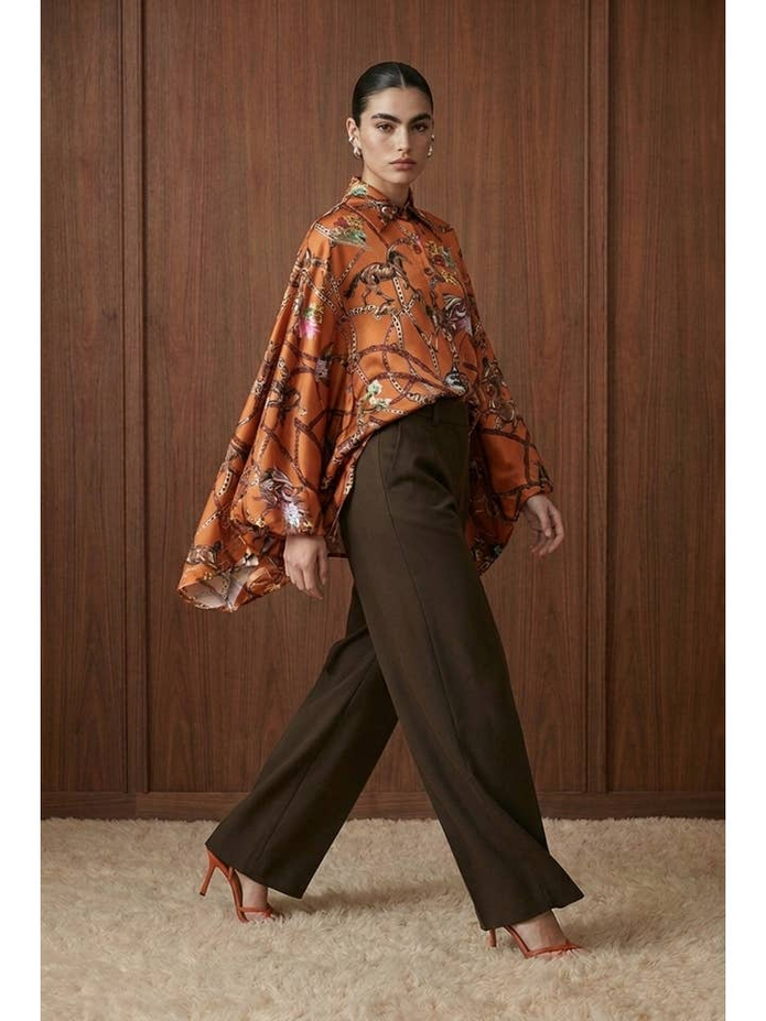 Equestrian Chain Print Satin Dolman Blouse OSFA