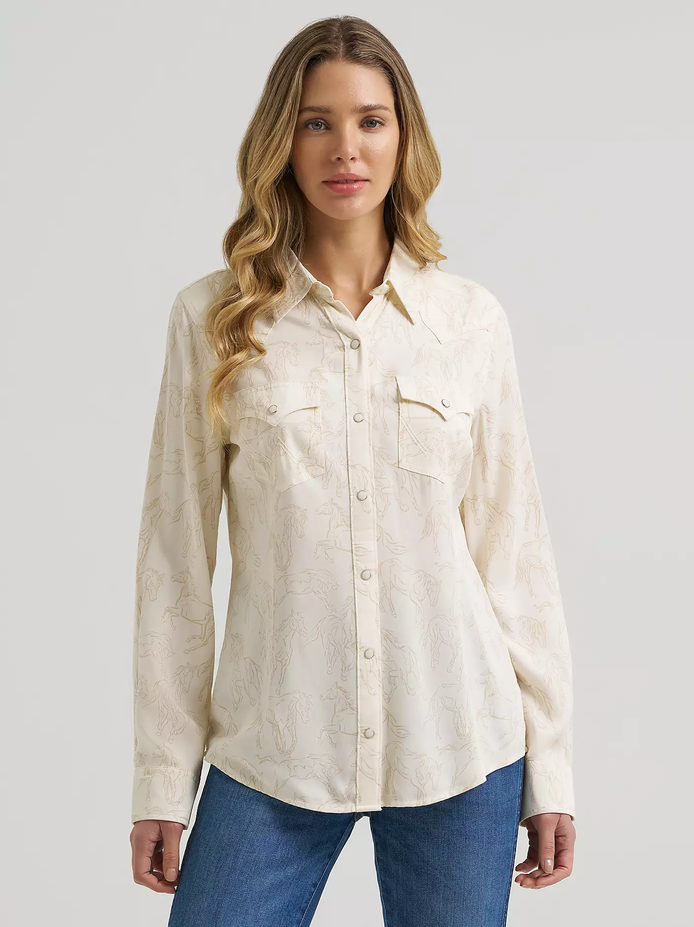 Americana Horse Print Western Snap Shirt