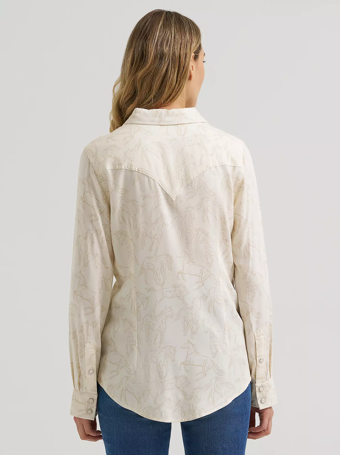 Americana Horse Print Western Snap Shirt