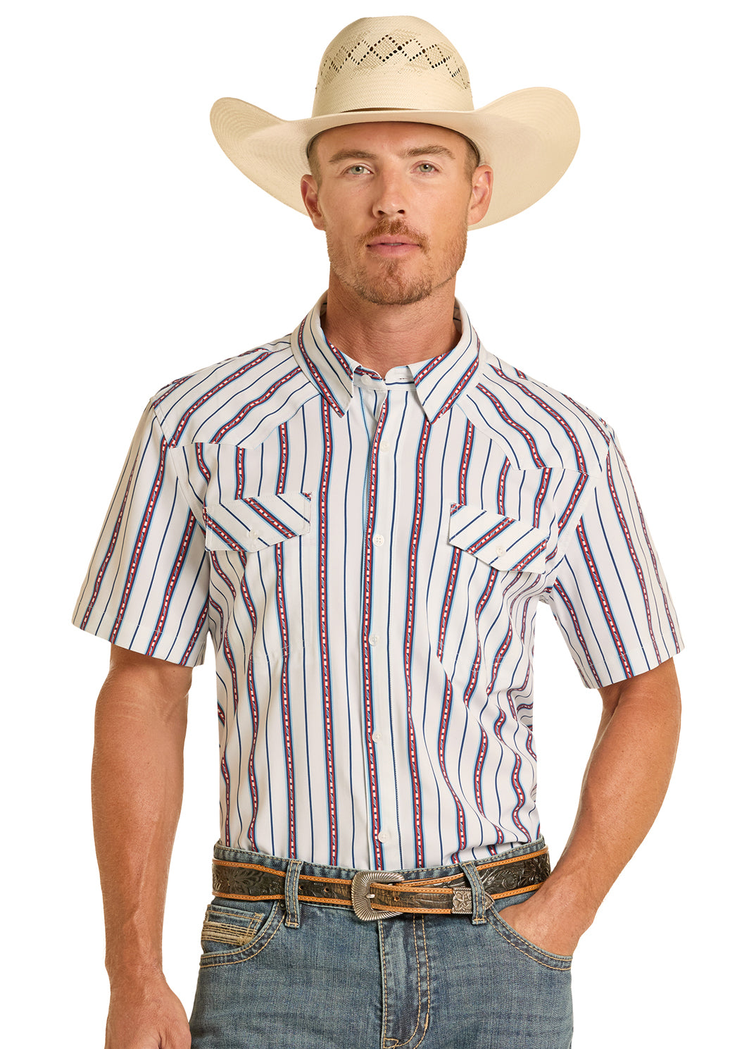 Men's Short Sleeve 2 Pkt Stripe Western Shirt