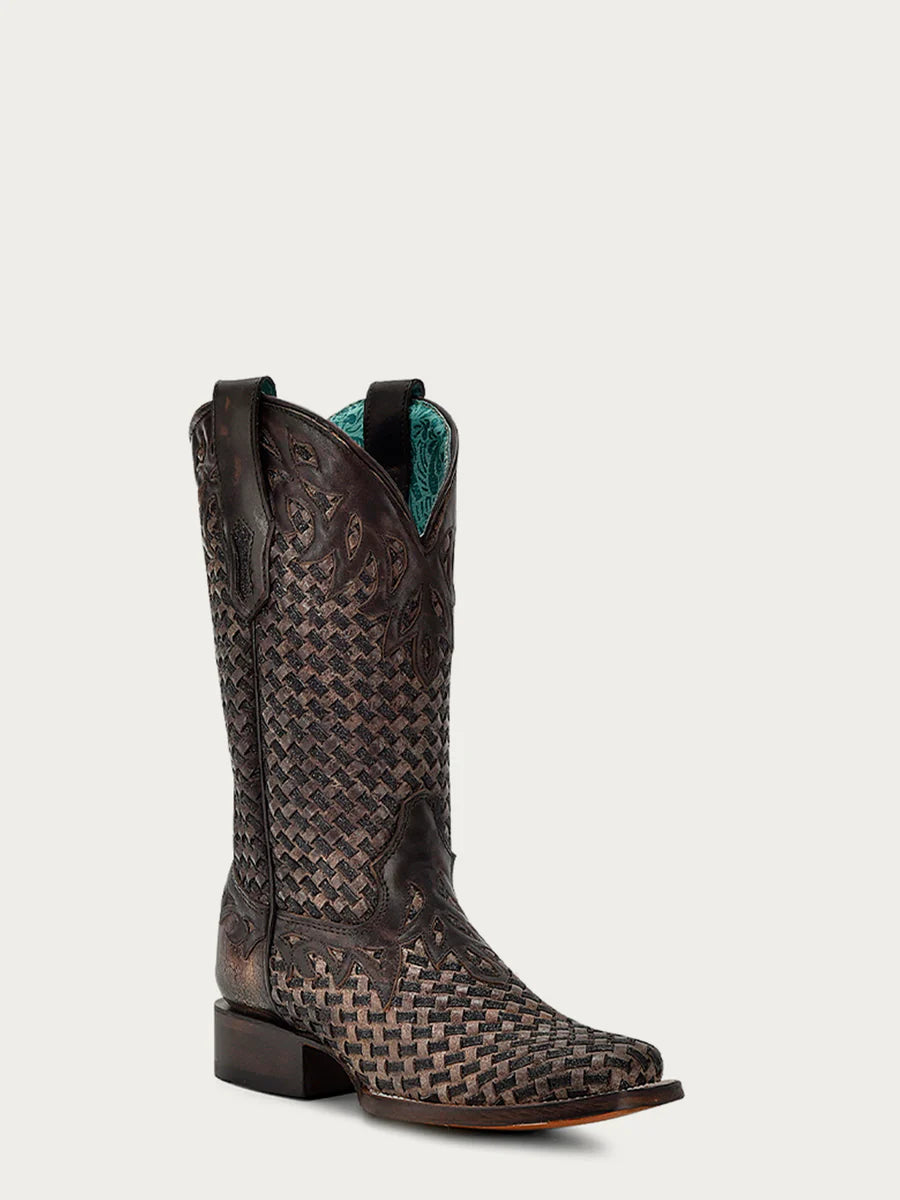 A4526-WOMENS_CHOCOLATE_GLITTER_WOVEN_OVERLAY_SQUARE_TOE_COWBOY_BOOT_900x