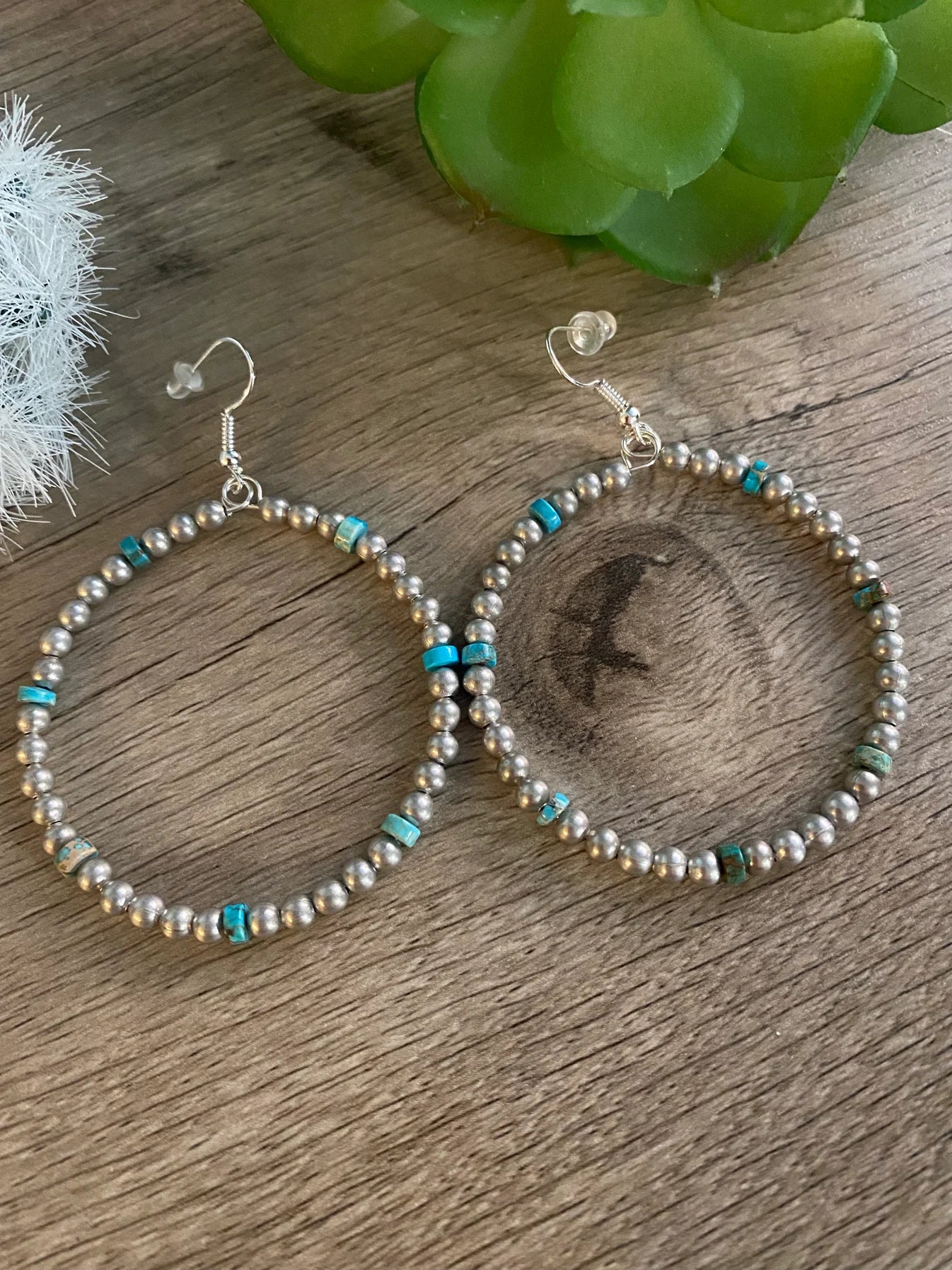 Silver plated hoop earrings - A little bit if blue