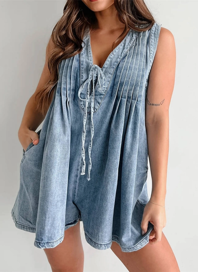 Screenshot 2025-04-30 at 16-50-51 (2) Ladies Tie Front V-Neck Sleeveless Denim Romper 9025 - Faire
